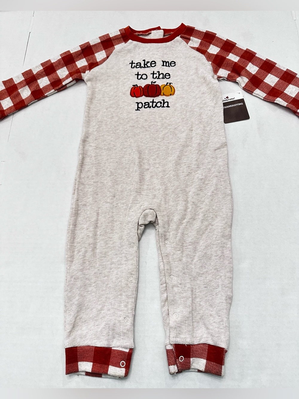NWT's Baby Unisex Fall/ Thanksgiving Pumpkin Patch Long Sleeve Oatmeal Romper